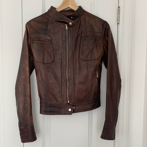 Brown Leather Moto jacket - Picture 4 of 14